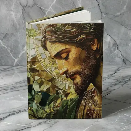 Jesus Stained Glass Green Floral Halo Art