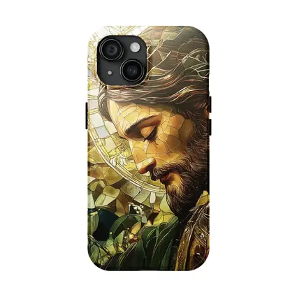 Jesus Stained Glass Green Floral Halo Art