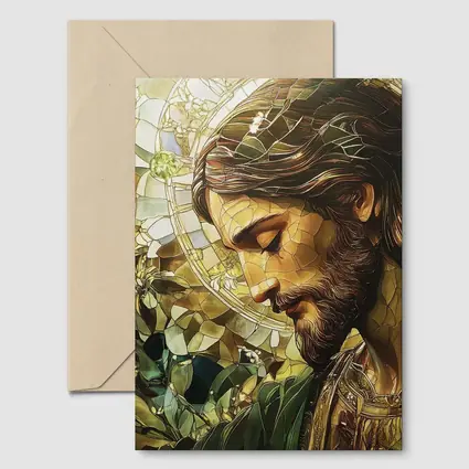 Jesus Stained Glass Green Floral Halo Art