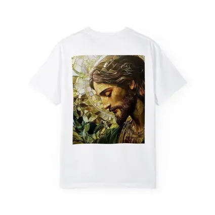 Jesus Stained Glass Green Floral Halo Art
