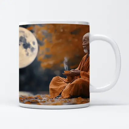 Buddhist Monk Meditating Under Full Moon