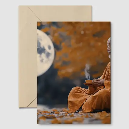 Buddhist Monk Meditating Under Full Moon