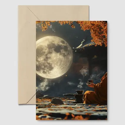 Buddhist Monk Meditating Under Full Moon