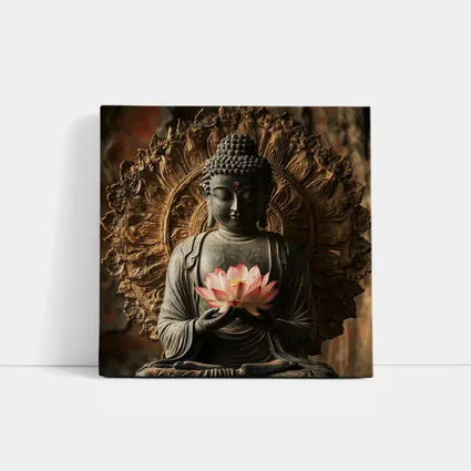 Buddha Statue Holding Pink Lotus Flower