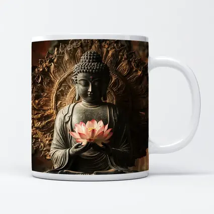 Buddha Statue Holding Pink Lotus Flower