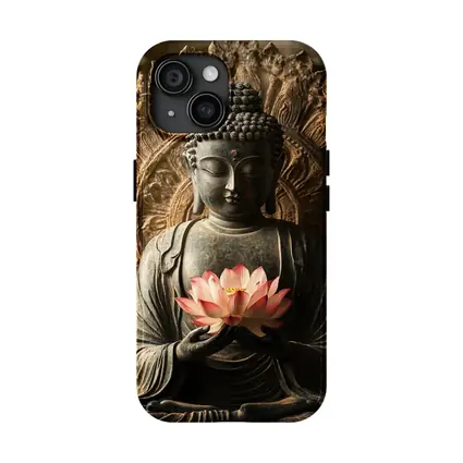 Buddha Statue Holding Pink Lotus Flower