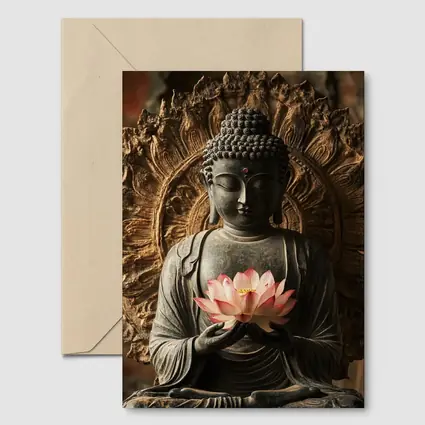 Buddha Statue Holding Pink Lotus Flower