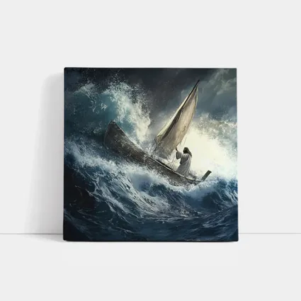 Jesus Standing On Boat Stormy Sea