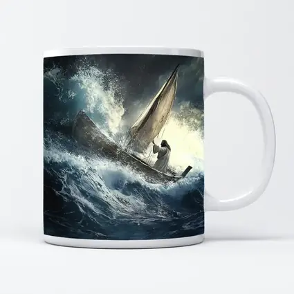 Jesus Standing On Boat Stormy Sea
