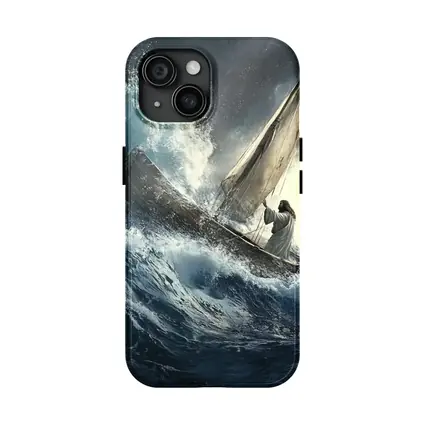 Jesus Standing On Boat Stormy Sea