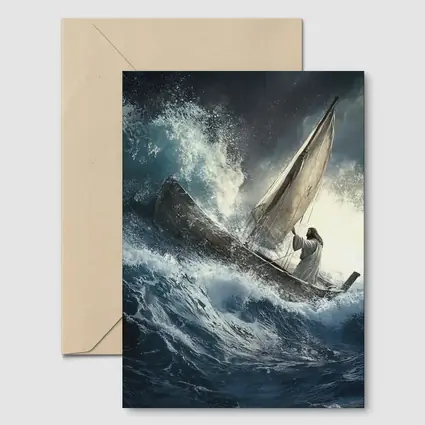 Jesus Standing On Boat Stormy Sea