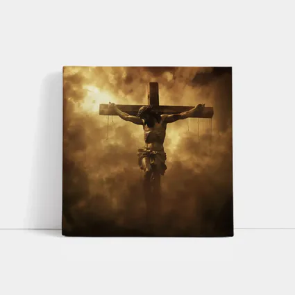 Jesus Christ Crucifixion Dramatic Golden Clouds