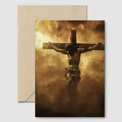 Jesus Christ Crucifixion Dramatic Golden Clouds