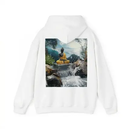 Buddha Statue Waterfall Ocean Tropical Setting