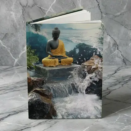 Buddha Statue Waterfall Ocean Tropical Setting