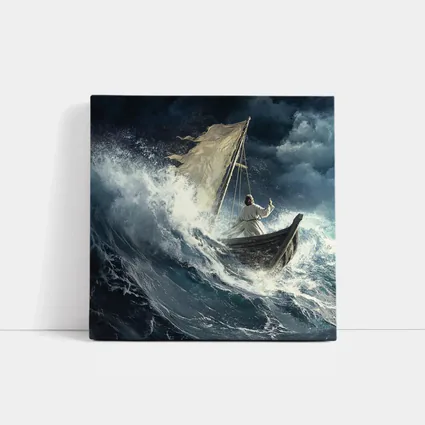 Jesus Calming Storm Raging Sea Waves