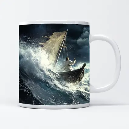 Jesus Calming Storm Raging Sea Waves