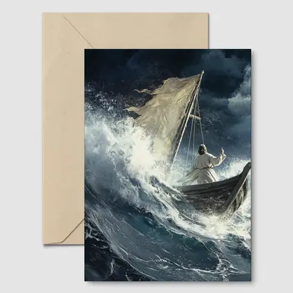 Jesus Calming Storm Raging Sea Waves