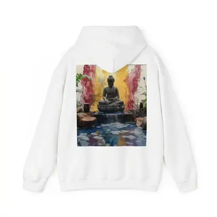 Buddha Statue Lotus Waterfall Colorful Abstract