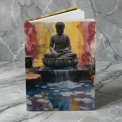 Buddha Statue Lotus Waterfall Colorful Abstract
