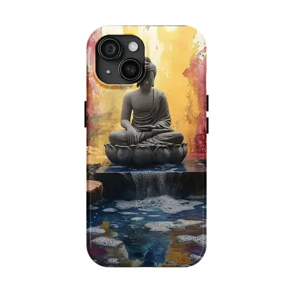 Buddha Statue Lotus Waterfall Colorful Abstract