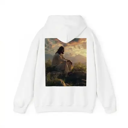 Jesus Sitting on Rocks at Sunset