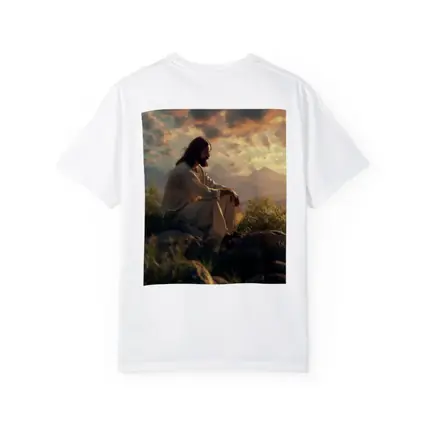 Jesus Sitting on Rocks at Sunset