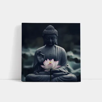 Buddha Stone Statue Pink Lotus Flower
