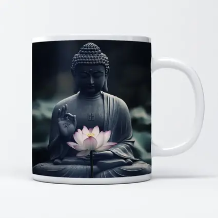 Buddha Stone Statue Pink Lotus Flower