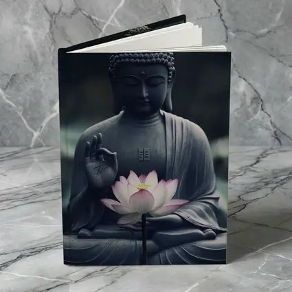 Buddha Stone Statue Pink Lotus Flower