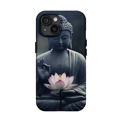 Buddha Stone Statue Pink Lotus Flower