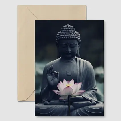 Buddha Stone Statue Pink Lotus Flower