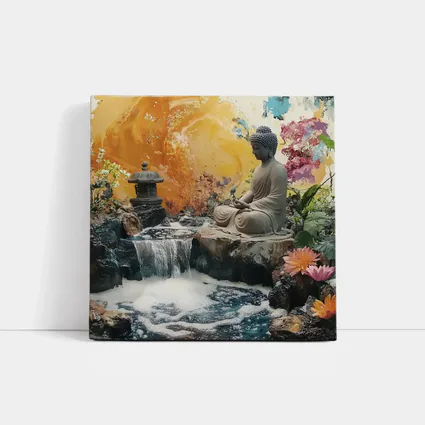 Buddha Statue Waterfall Garden Colorful Background