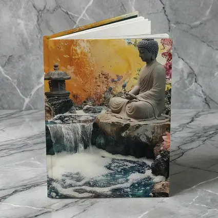 Buddha Statue Waterfall Garden Colorful Background