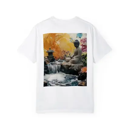 Buddha Statue Waterfall Garden Colorful Background