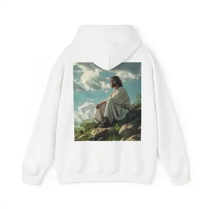 Jesus Sitting On Rocky Hillside Clouds