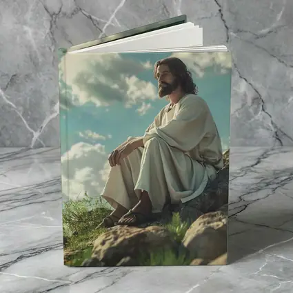 Jesus Sitting On Rocky Hillside Clouds