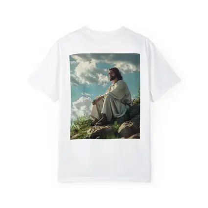 Jesus Sitting On Rocky Hillside Clouds