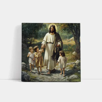 Jesus Walking With Children In Nature