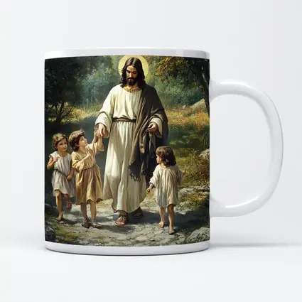 Jesus Walking With Children In Nature