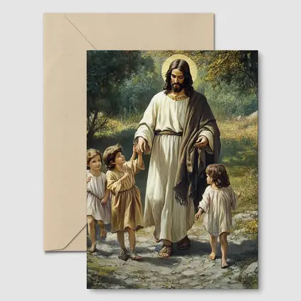 Jesus Walking With Children In Nature