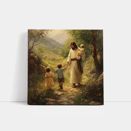 Jesus Walking With Children On Path