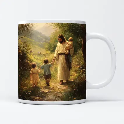Jesus Walking With Children On Path