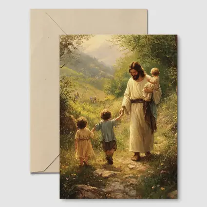 Jesus Walking With Children On Path