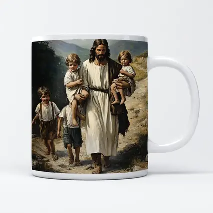 Jesus Walking With Children Mountain Path Painting