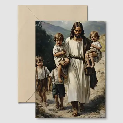 Jesus Walking With Children Mountain Path Painting