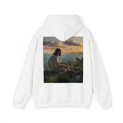 Jesus Sitting on Mountain at Sunset
