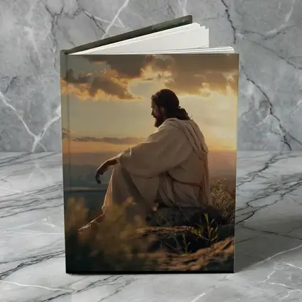Jesus Sitting on Rock at Sunset