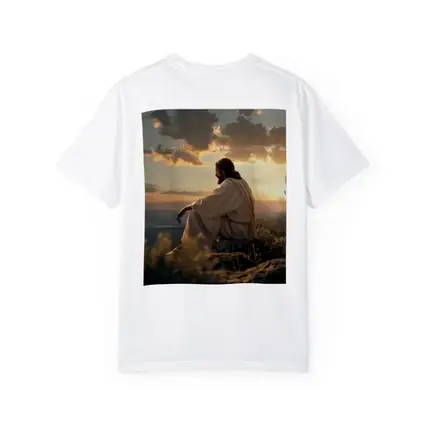 Jesus Sitting on Rock at Sunset