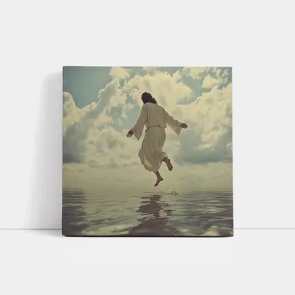 Jesus Rising Above Water Cloudy Sky